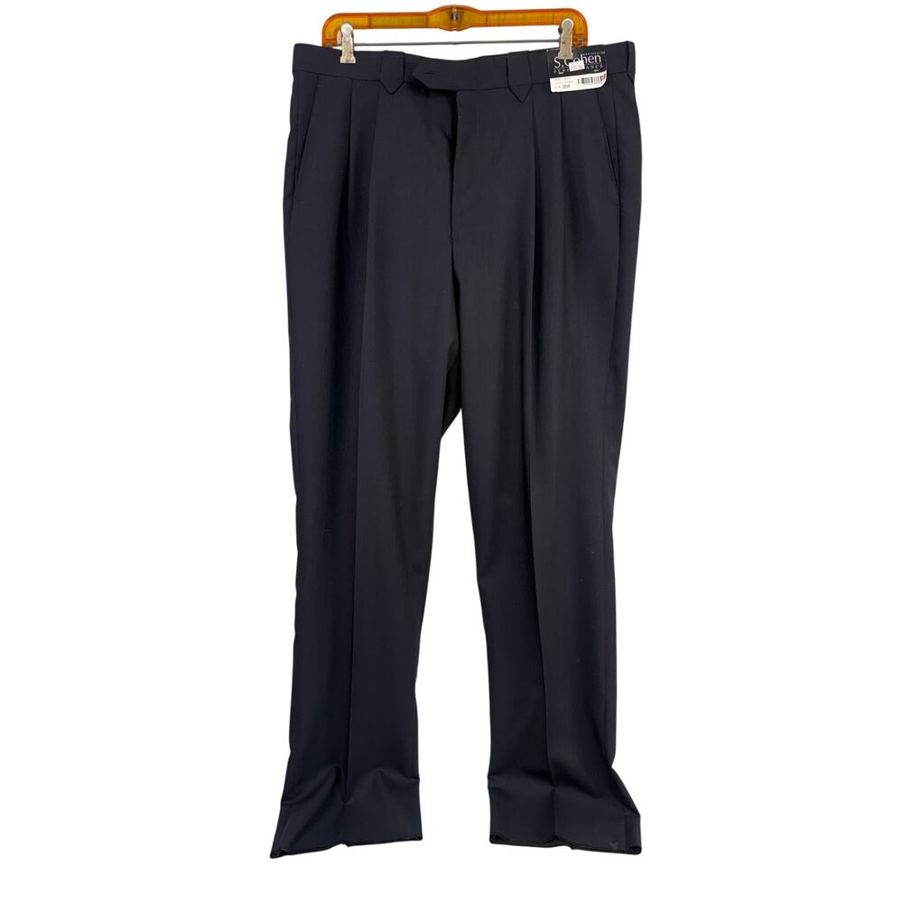 S Cohen Performance Pants Size 35R NEW Pure Wool Raw Hem Black Slacks